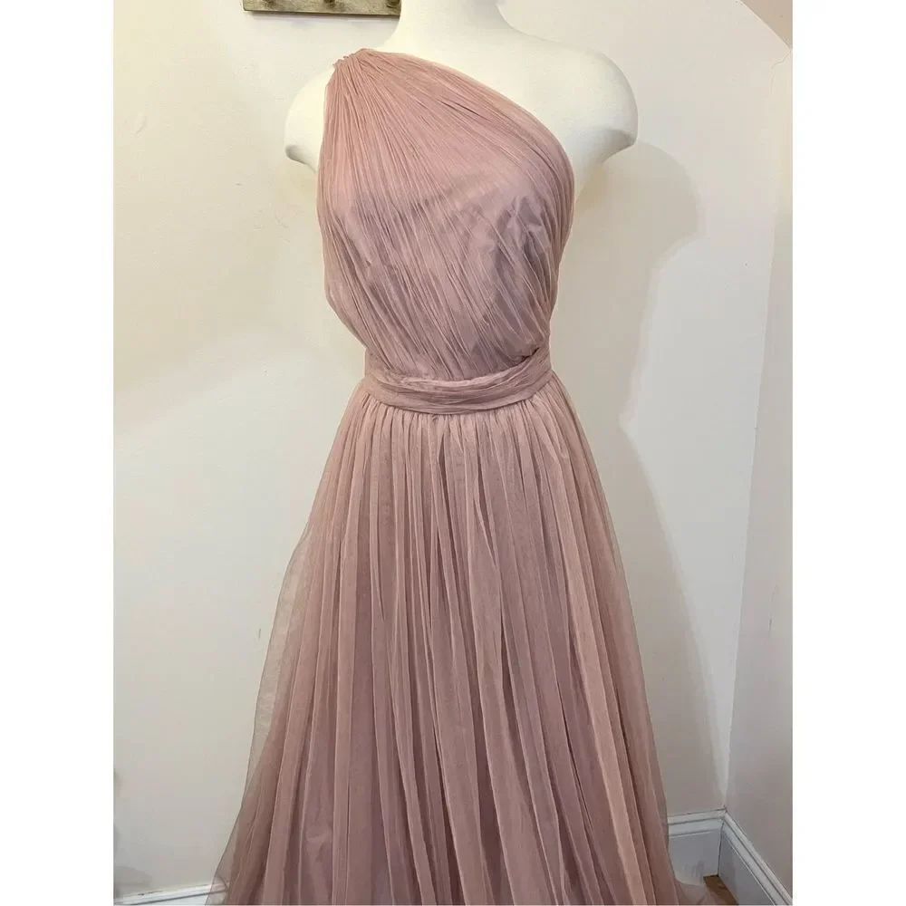 ASOS PREMIUM Tulle One Shoulder Maxi Dress In Mink 10
